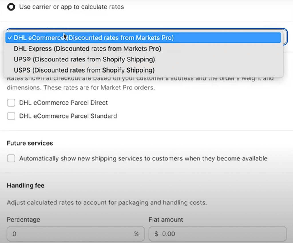 shopify shipping carriers