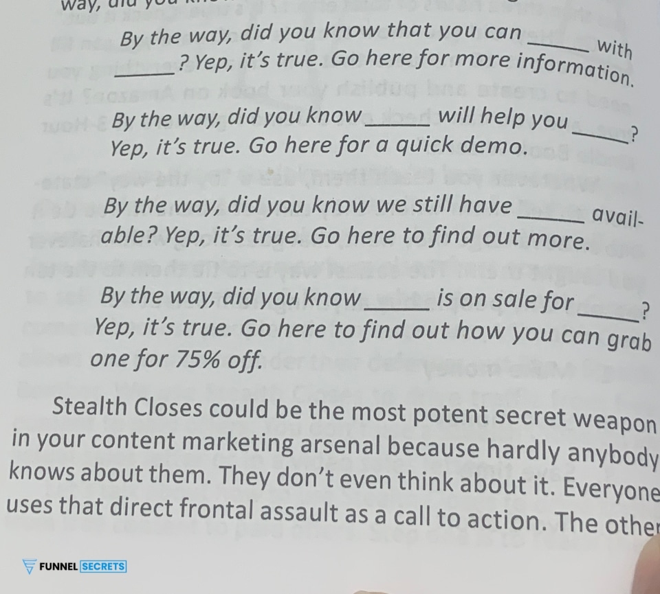 Copywriting Secrets review: Stealth Closes