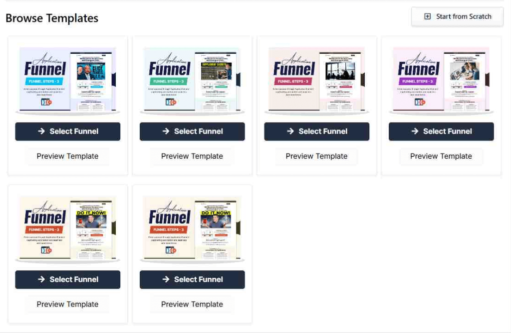 Clickfunnels' application funnel templates