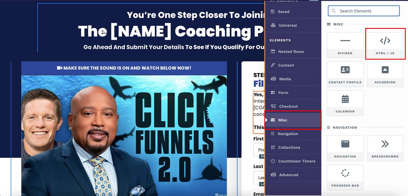 Clickfunnels' embed code