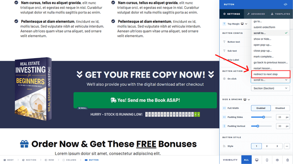 clickfunnels button action