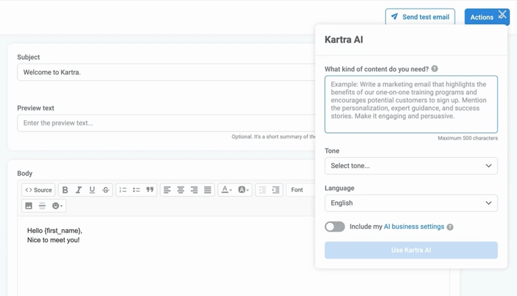 kartra email ai