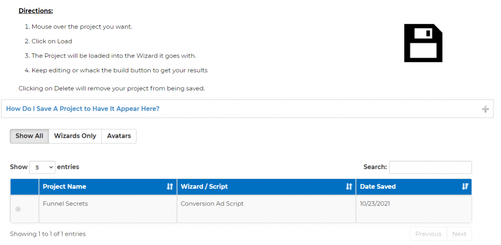 funnel scripts saved project
