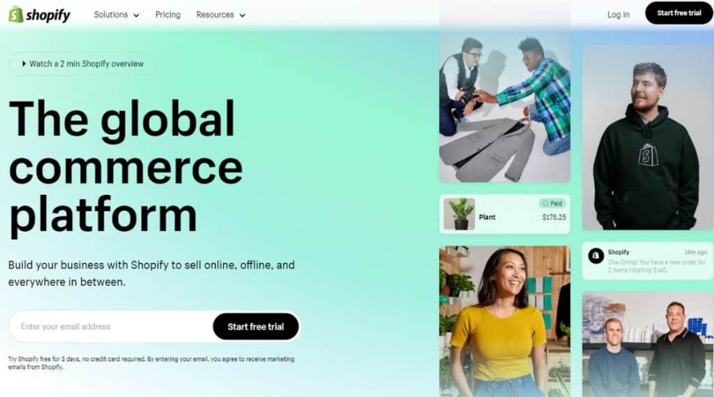 shopify homepage