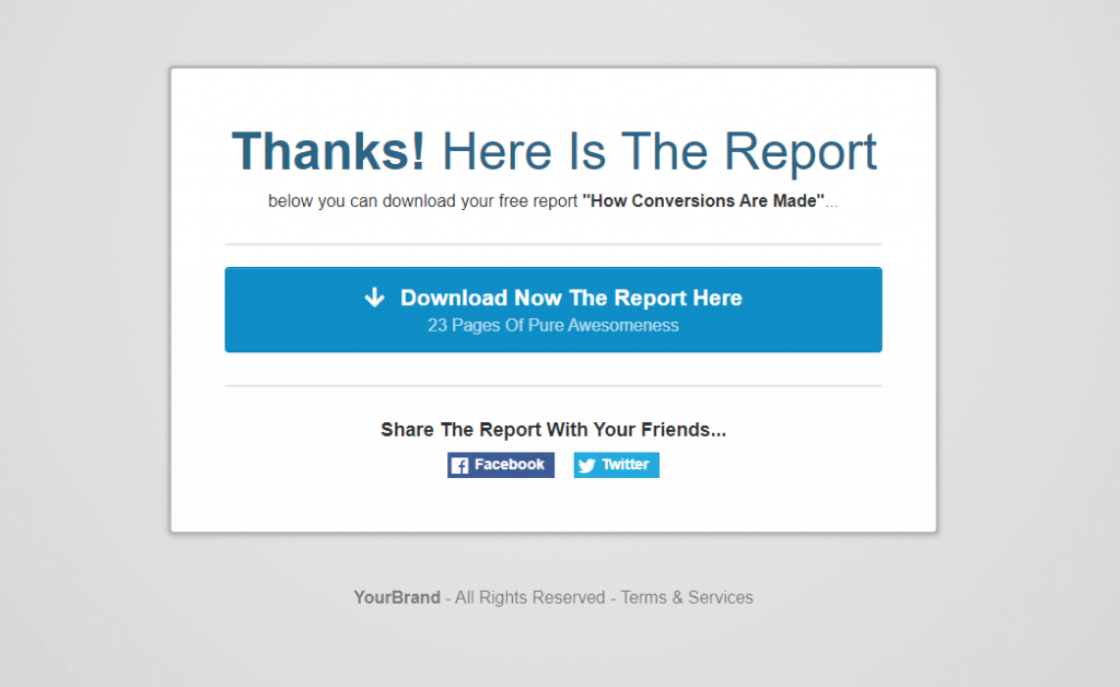 Thank you page with social media follow option