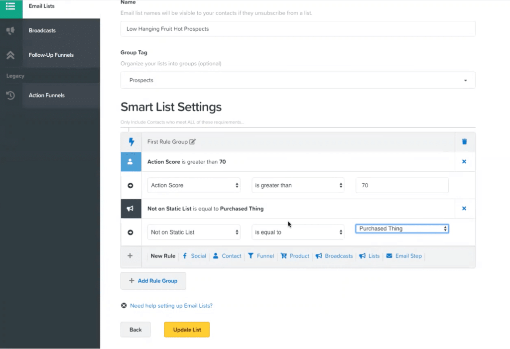 clickfunnels smart list