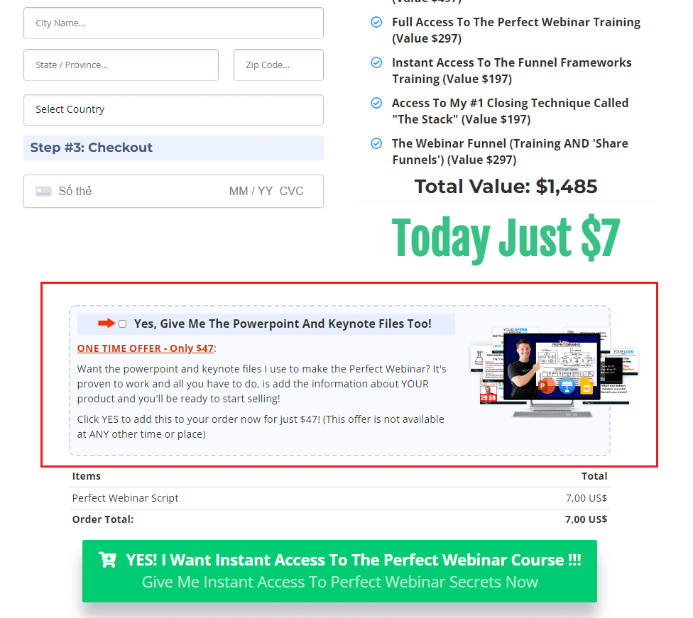 perfect webinar secrets order bump