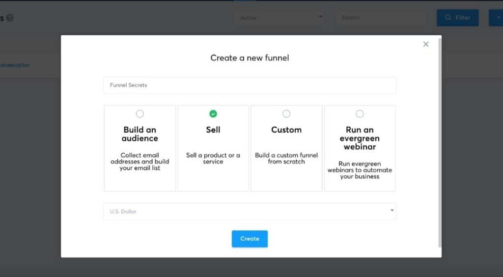 systeme.io choose funnel type