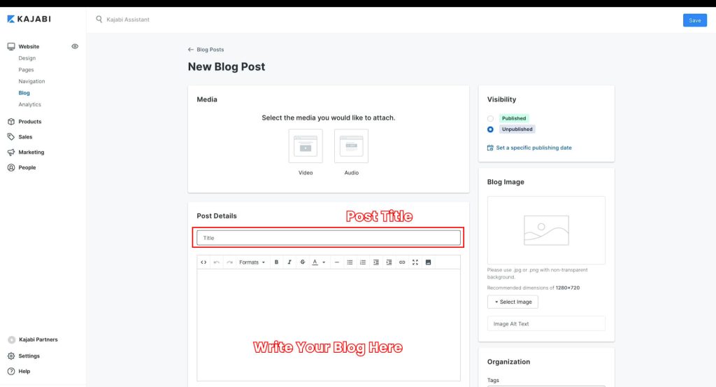 kajabi blog editor