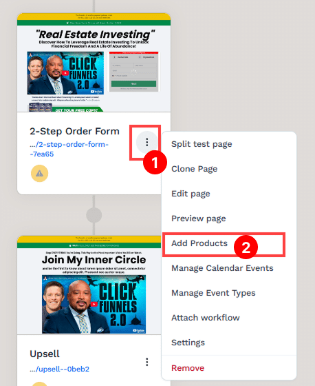Add product in to order form inside Clickfunnels workspace