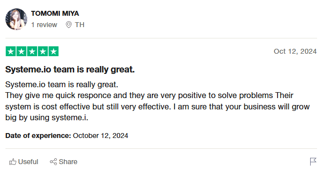 Systeme.io positive reviews about customer support quick response