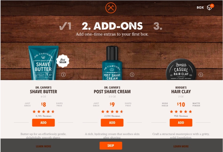 tripwire funnel example: Dollar Shave Club upsell