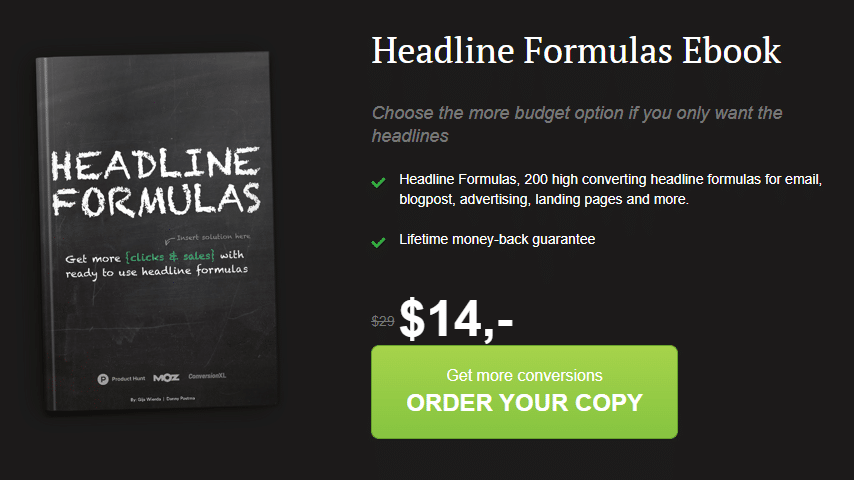 Tripwire Funnel Example: Headline Formulas ebook $14