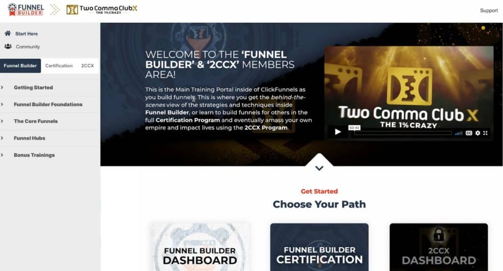 funnel builder secrets course dashboard