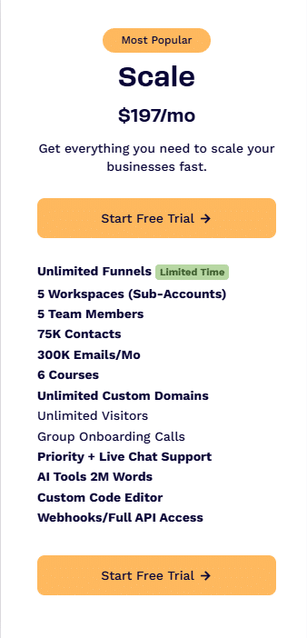 clickfunnels pricing: The Scale Plan