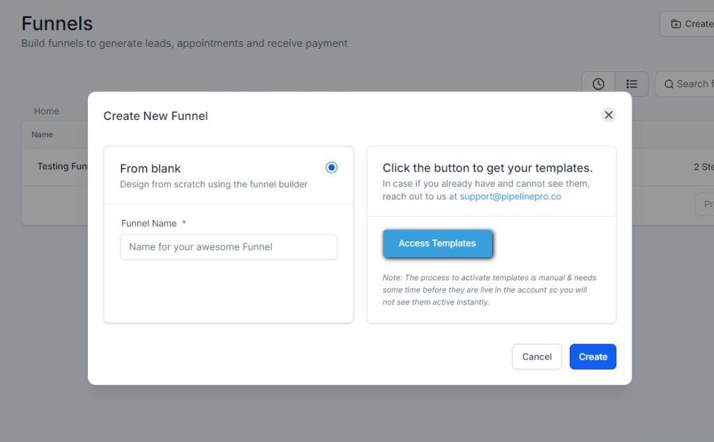 Create a new sales funnel inside Pipeline Pro