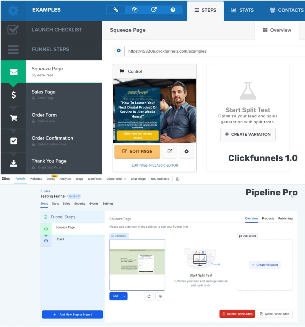 The Pipeline Pro's Funnel Builder interface is similar to the Clickfunnels 1.0