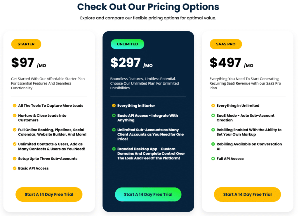 gohighlevel pricing plans