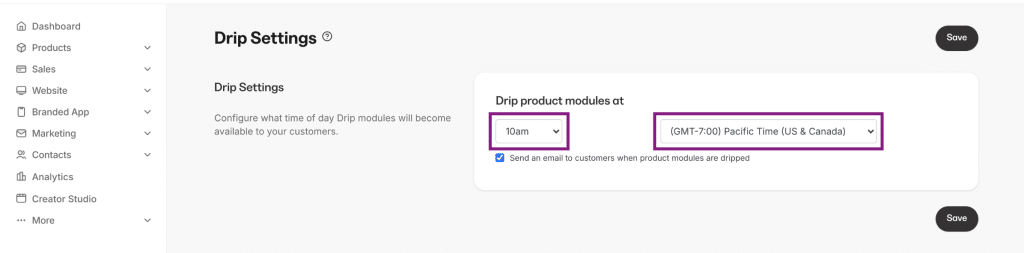 kajabi drip setting
