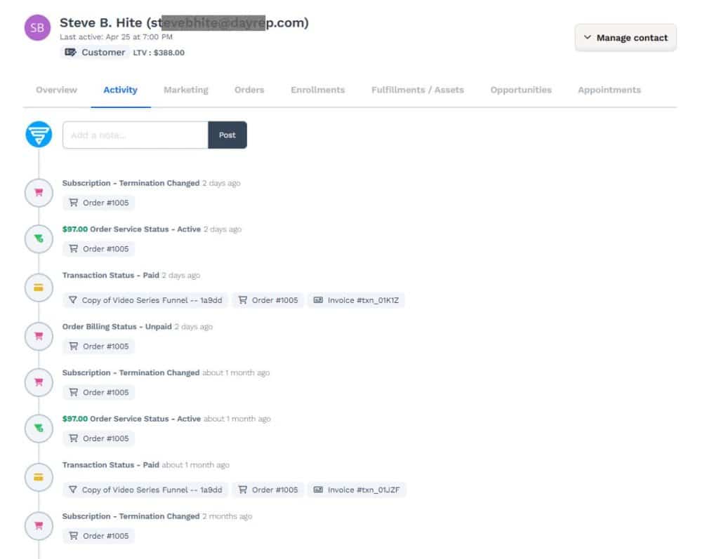 clickfunnels contact activity