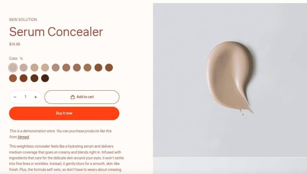 ecommerce store serum example with 14 colors