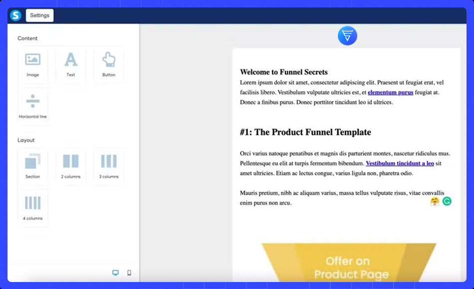 Systeme.io review email editor