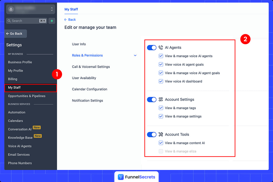 Setting user roles and permissions in Gohighlevel