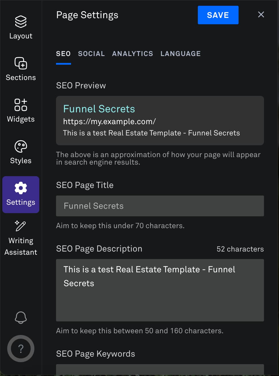 leadpages seo setting